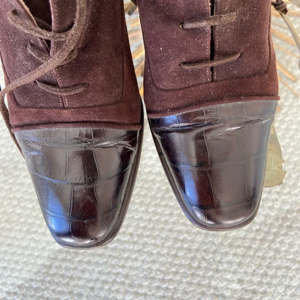 Joan David Shoes size 8.5 Brown Croc & Suede - Picture 10 of 10